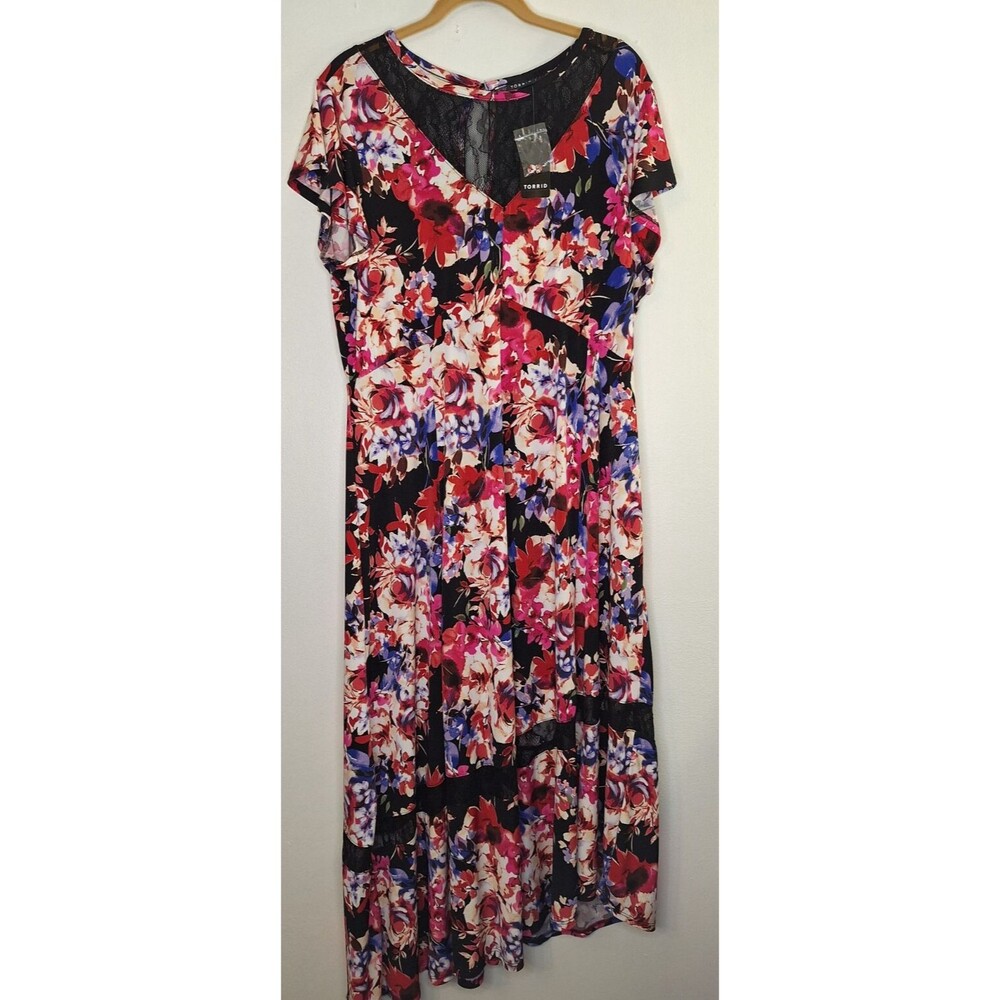 TORRID Floral Midi Skater Dress Plus Sz 2x Studio Knit Lace Whimsigoth Mature